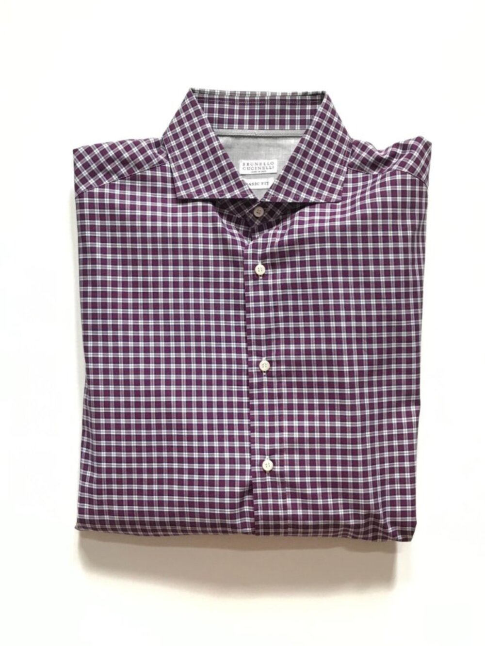 Brunello Cucinelli Check Button Down Shirt Mens Large Purple White Basic Fit